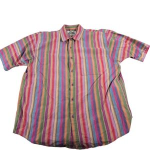 Body Objects Mens Large Vintage 90s Striped Short Sleeve Button Down Shirt Multi